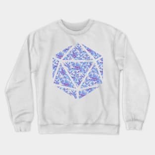 Neon Blue and Purple Gradient Rose Vintage Pattern Silhouette D20 - Subtle Dungeons and Dragons Design Crewneck Sweatshirt